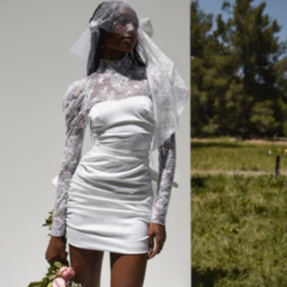 For Love & Lemons White Lace-Overlay Mini Dress